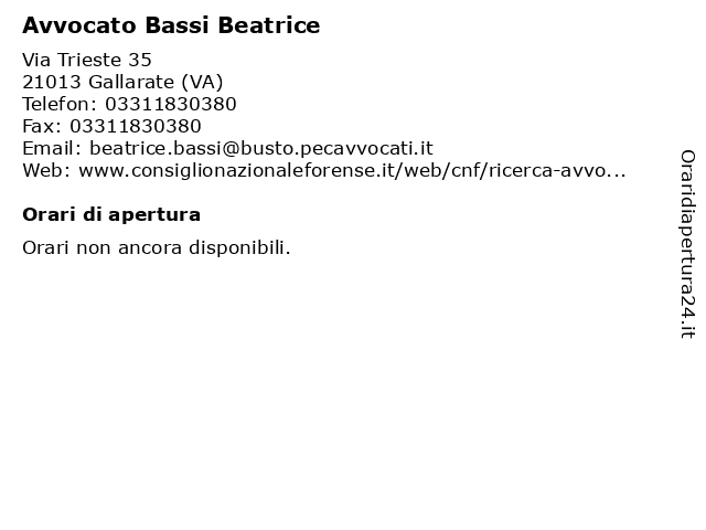 Orari di apertura Avvocato Bassi Beatrice Via Trieste